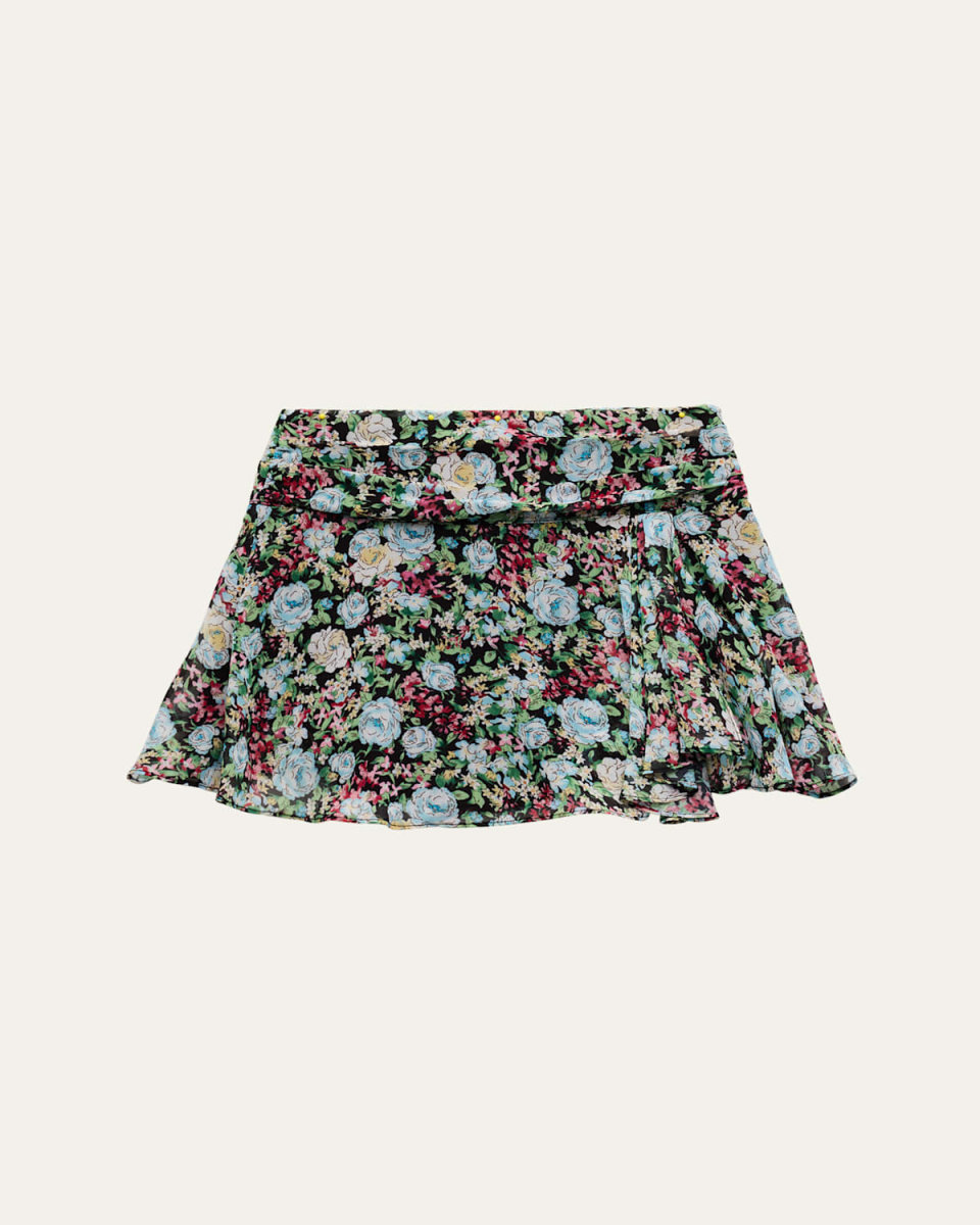 Girl's Tween Ruched Floral-Print Mini Skirt, Size S-Xl